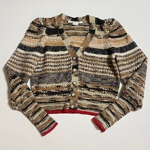 Veronica Beard. Cecily. Mixed-Knit. Cardigan. Small.  Red. Camel. Black.